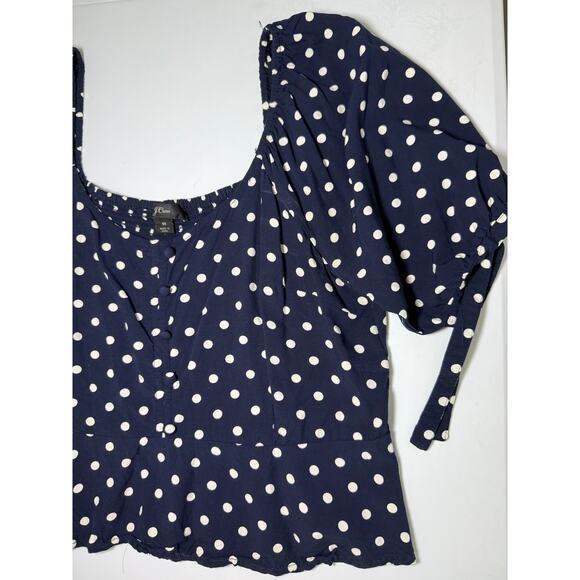 J.Crew Navy Blue Polka Dot Top - Size Medium - Picture 4 of 9